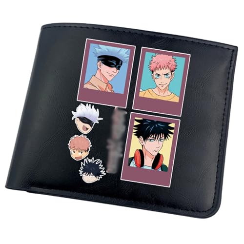 RYNDEX Jujut-su Kais-en Anime-Geldbörsen, Zweifach Gefalteter Geldbörse Klein, PU-Leder Geldbörse Brieftasche Wallet(Color:Black 7)