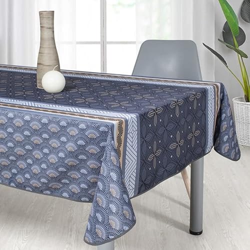 Villages de Provence Rechteckige schmutzabweisende Tischdecke - Faltenbeständig und 100% Polyester - Grau - 240x150 cm - Zazou - 6/8 Besteck - Innen oder Außen - Esstisch, Küche oder Garten