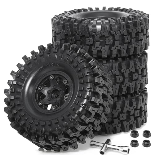 Jeenuuder 4 Stück Kunststoff-Radnabe 1,9 Gummifelsenreifen Radreifen für 1:10 RC Crawler Car Axial SCX10 TRX4, Schwarz