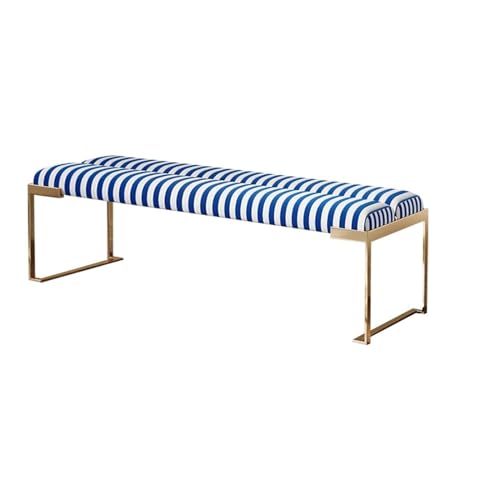 Sitzbank für Schlafzimmer Nachttischhocker for Schlafzimmer und Wohnzimmer, moderne Wohnzimmerbank, Einstiegsschuhbank aus Edelstahl, kreative gestreifte Schuhbank Bettbank(Blue,160*45*45cm)