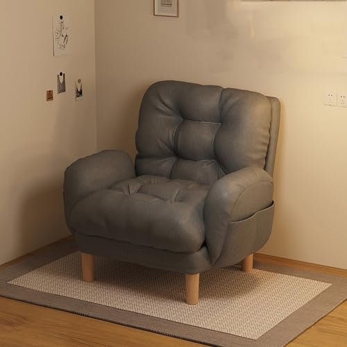 KLLJHB Bodensofa-Sessel mit Seitentasche, 6-Fach verstellbare Matratzencouch für Erwachsene, klappbares Lazy-Sofa mit abnehmbarem Bezug und Holzrahmen, Chaiselongue-Sessel, Dunkelgrau-60