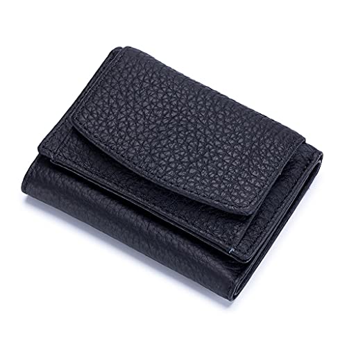 MEELYHOME Modische Geldbörse für Damen, Leder, kurze Kartenhalter, dreifach gefaltete Geldbörsen, Schwarz , 10*3*7cm