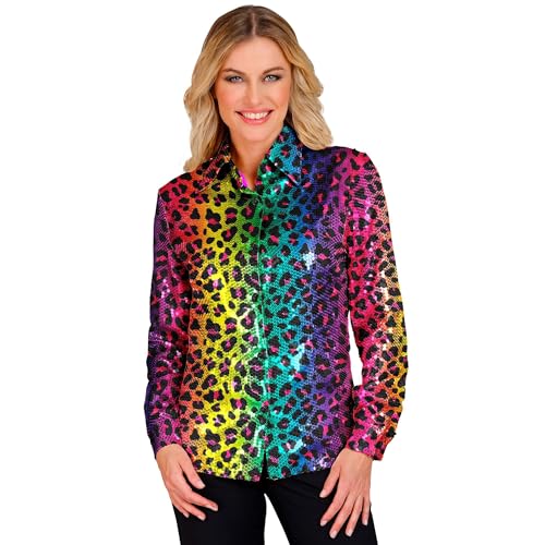 W WIDMANN MILANO Party Fashion - Party Fashion Pailletten Bluse für Damen, Disco Fever, Schlagermove, Damenhemd, Animal Print, Festival, Faschingskostüme