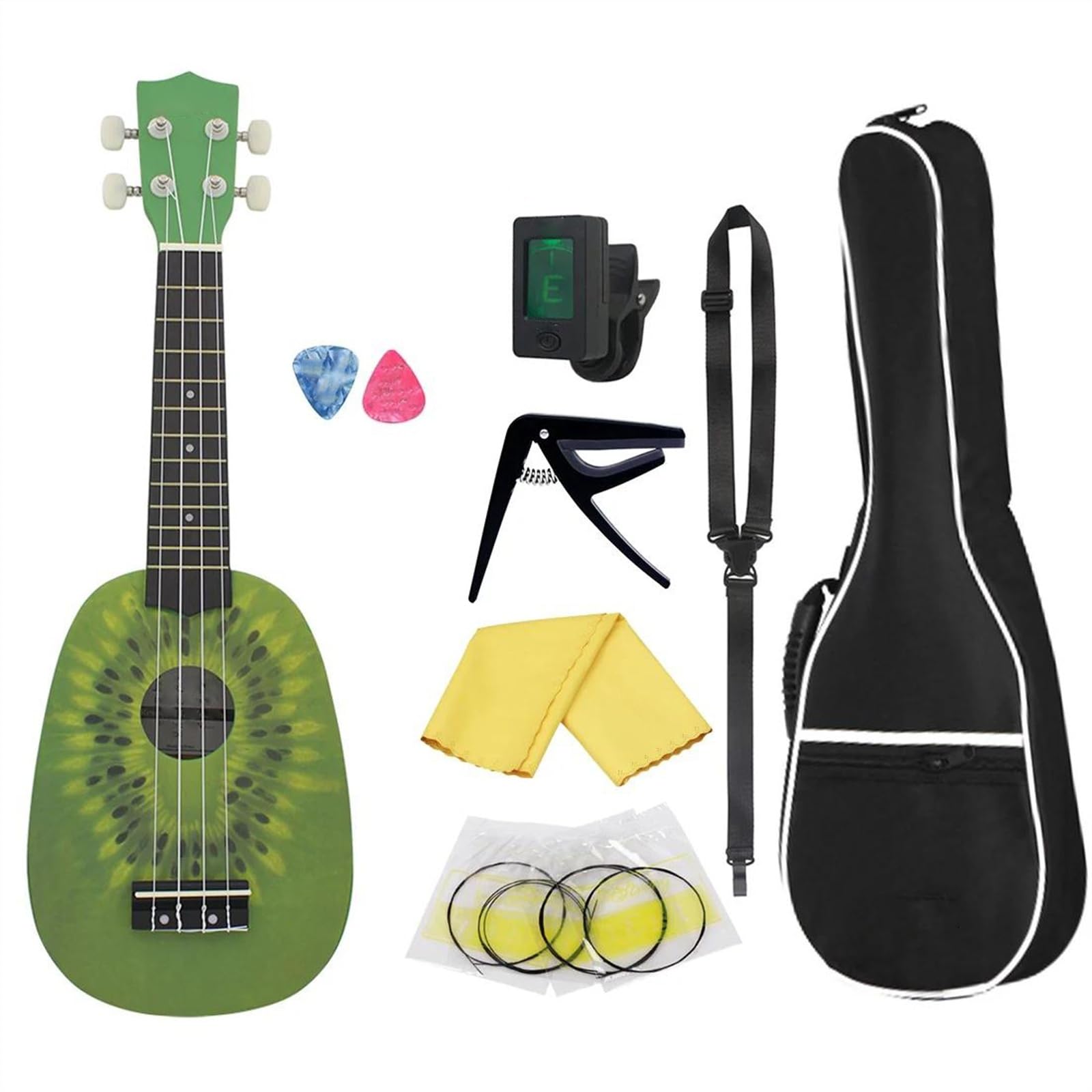 21-Zoll-Ukulele-Gitarre, 4 Saiten, Ukulele Mit Stimmgurt, Kapodaster-Gitarrenteile Und Zubehör Ukulele Einsteiger Kit