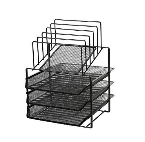 Exerz EX2428 3-Lagen-Briefkassetten mit 5 Trennwänden. Papiersortierer/Schreibtisch Multifunktionsorganisator. Akteninhaber für Büro, Schule, Studium, Kunstwerke, Hausaufgaben für Kinder - Schwarz