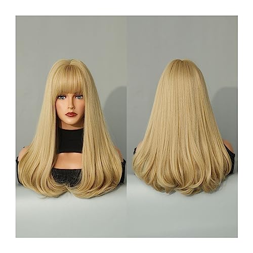 Perücken Perücke mit Pony for Frauen, Kunsthaar, gewellte Perücken, 45,7 cm, Perücke for tägliches Cosplay und Party Damenperücke (Color : Blond)