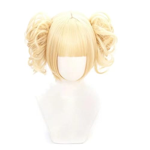 WCCNKK My Hero Academia Cross My Body Himiko Toga Cosplay Perücken, Goldener Tiger-Mundclip Für Kurzes Haar Hitzebeständige Synthetische Haare Perücke + Perücke Kappe, Dekorative Accessoires