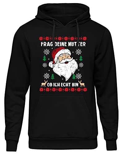 Frag Deine Mutter Herren Kapuzenpullover | Weihnachten Pullover Weihnachtsmann Hoodie Christmas | Schwarz (S)