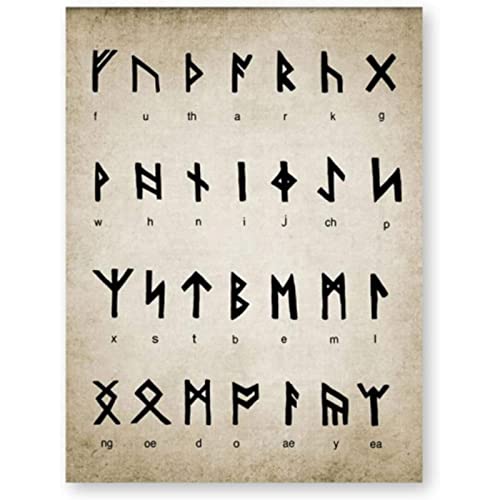 Runen Alphabet Print Kunst der Weissagung schreiben magische Wikinger altnordische Sprache Vintage Poster Leinwand Gemälde Bild Wand Dekor Rahmenlos 40×50cm