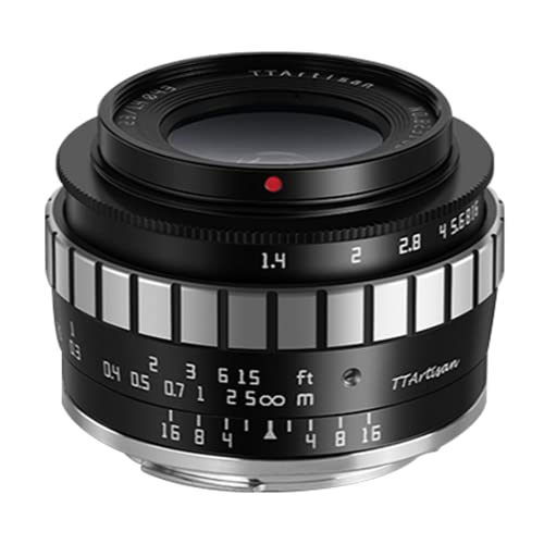 TTARTISAN 23mm F1.4 Objektiv Weitwinkel Festbrennweite APS-C für Sony E Mount Kameras A5000 A5100 A6100 A6300 A6400 A6500 A6600 NEX A7 A7I A7R A7RI A7RI A7S A7SI A7SII A9 und mehr (Silber).