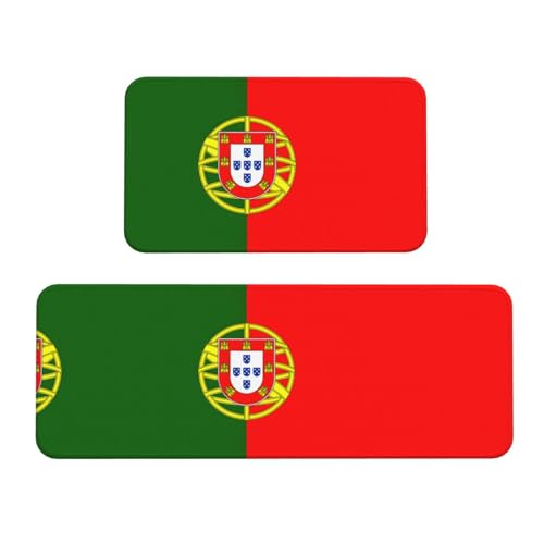 Küchenteppich-Set, Motiv: Portugiesische Flagge, rutschfest, wasserdicht, für Flur, Büro, 2 Stück