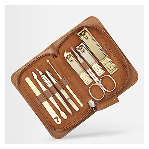 Fingernagelknipser-Set Nagelknipser, Maniküre-Set, 9-in-1, Edelstahl, professionelles Pflegeset, Nagelknipser for Herren, Pediküre-Set, Nagelpflege-Werkzeuge (blau/braun) Nagelpflegesets (Color : Bru