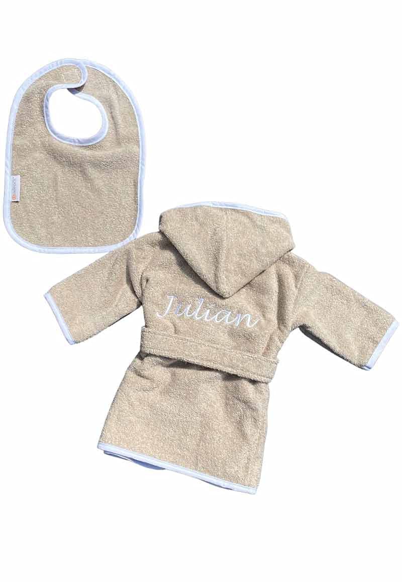 Badrock - Baby Bademantel mit Namen Bestickt - 5 Farben - Sand - Mit kostenlosem Lätzchen - Mädchen und Jungen - Neugeborene - Personalisiert (80/0-12 Monate) - SKU 73