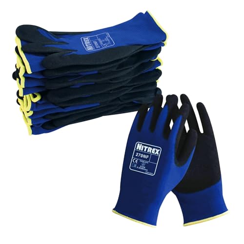 NITREX Unigloves 270NF Wiederverwendbare Handschuhe für allgemeine Handhabung, mit sandiger Handflächenbeschichtung und Nylonfutter, Blau/Schwarz