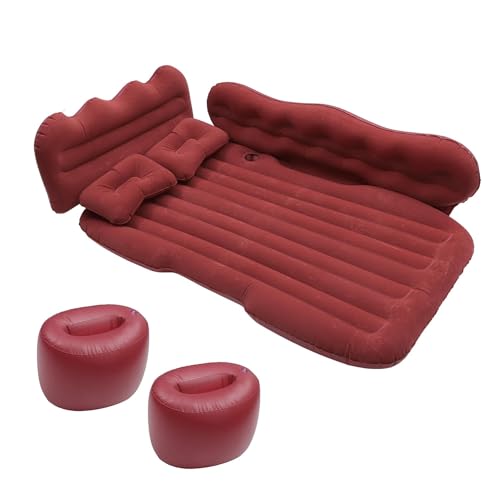 GLILAR Auto Luftmatratze 128x77x15cm Auto Luftmatratze Isomatte Rückenlehne Für Sitzbett Campingkissen Aufblasbare Luftmatratze Bett Mit Kissen Luftmatratze Autozubehör(Red)