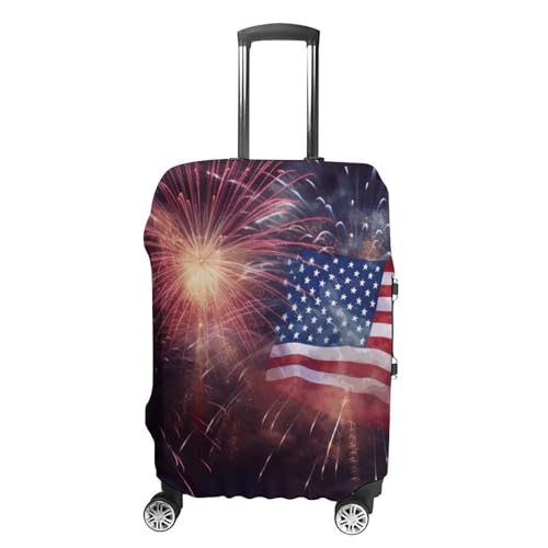 CSGJMYGS Reisegepäckabdeckung, elastisch, waschbar, modisch, kratzfest, Mond, Sterne und Planeten, Koffer-Schutz, passend für 45,7 - 81,3 cm Gepäck, Feuerwerk Amerikanische Flagge 4. Juli, XL