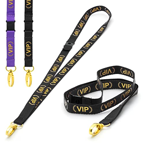 CKB Ltd VIP-Umhängeband, Schwarz, zum Abreißen, Sicherheitsband, Umhängeband, drehbar, goldfarben, Metallclip für Ausweishalter, Schnellverschluss-Design, 50 Stück