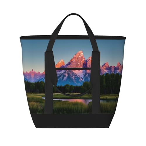 YQxwJL Grand Teton Nationalpark-Druck, große Kapazität, isolierte Kühltasche, Einkaufstasche, Reisetasche, Strand, wiederverwendbare Einkaufstasche für Erwachsene, Schwarz, Einheitsgröße