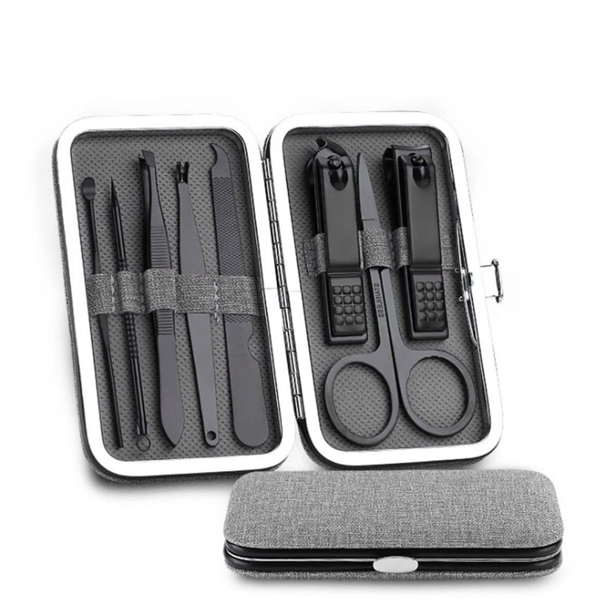 SCRUBY 18-in-1-Maniküre-Set, Edelstahl, Nagelknipser, Pediküre-Set, tragbar, für Reisen, Haushalt, Nagelschere, Nagelschneider, Werkzeug-Set (8-teiliges Gary)