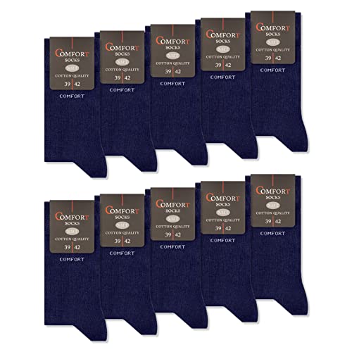 10 Paar Damen & Herren Comfort Socken ohne Gummi Baumwolle ohne Naht mit Komfortbund Schwarz Navy Jeans (39-42, 10 x Navy)