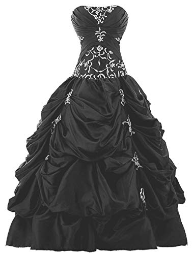 Zorayi Damen Trägerlos Lang Stickerei TAFT Prom Ballkleid Formellen Abendkleider Schwarz Größe 34