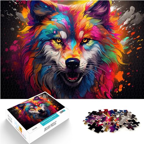 Puzzlespiel, farbenfrohes Wolfsgemälde, 1000 Teile, Holzpuzzle, jedes Teil ist einzigartig – anspruchsvolles, unterhaltsames Spiel für die ganze Familie, 1000 Teile (50 x 75 cm)