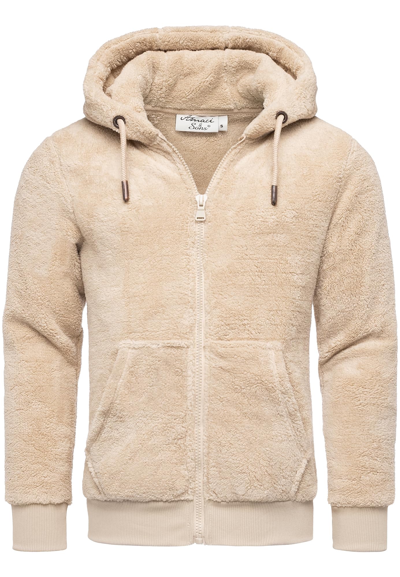 Amaci&Sons Herren Teddy Sweatjacke Plüsch Hoodie Pullover Zipper Jacke 4076 Beige 3XL