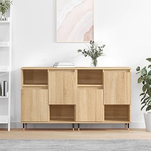 CCCINER Sideboards 2 Stk. Sonoma-Eiche Holzwerkstoff,Zeitloses Sideboard aus Eichenholz mit viel Stauraum für Wohnzimmer und Esszimmer