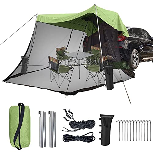 Heckklappe Schatten Auto Markise Zelt, Leichte Tragbare wasserdichte Auto Heck Hatch Zelte für Verschiedene SUV Reise Camping, 4 Personen mit Schirmraum, COAPAK, Green, 300 * 200 * 200cm