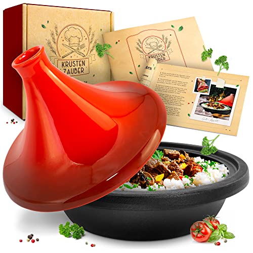 KRUSTENZAUBER Tajine Topf 27cm - Hochwertige Gusseisen Tajine Orientalisch - Tajine Induktion und Ofengeeignet, Tajine-Topf, marokkanische Tajin, Tachine, Tagine, Tahini, Tajines, Tahin