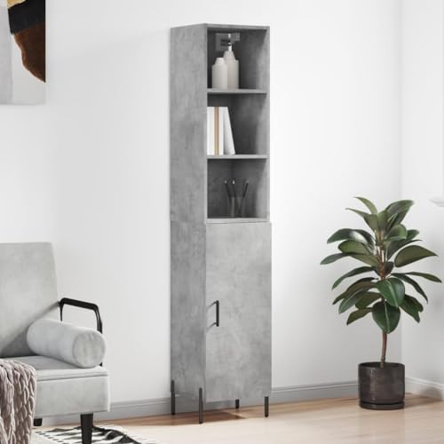 CCCINER Highboard Betongrau 34,5x34x180 cm Holzwerkstoff,Stylisches Highboard aus Holzwerkstoff mit viel Stauraum für das Wohnzimmer