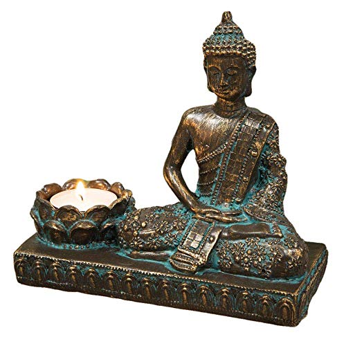 Juliana 63052 Teelichthalter, meditierend, Buddha, Bronze-Effekt, Zen-Geschenk