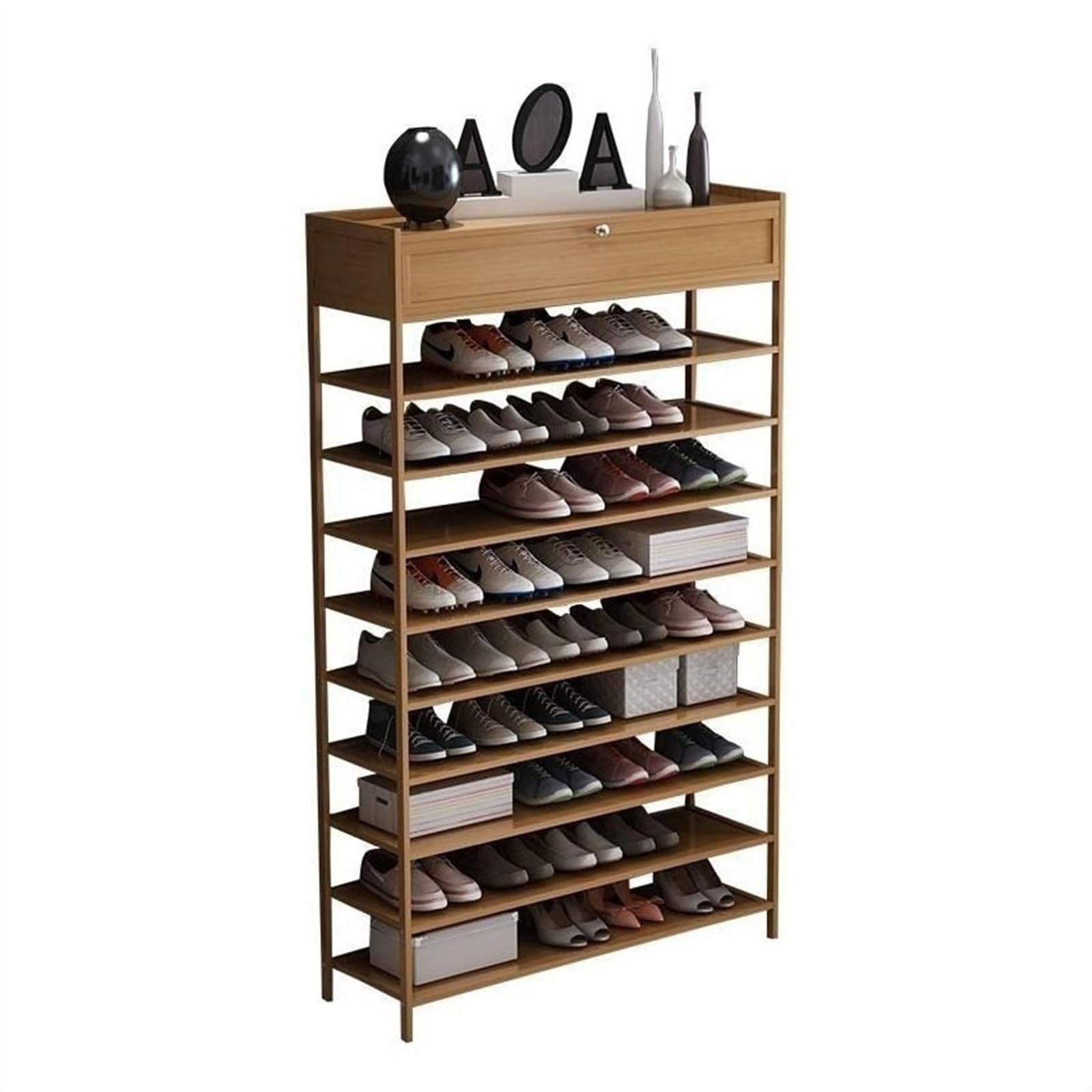 Platzsparender Schuhschrank Schuhregal-Organizer, 10 Ebenen, hohes Schuhregal mit oberer Aufbewahrungsbox, vertikales, schmales Schuhregal for Schränke, Eingangsbereich, Flur Schuhaufbewahrung(90cm)