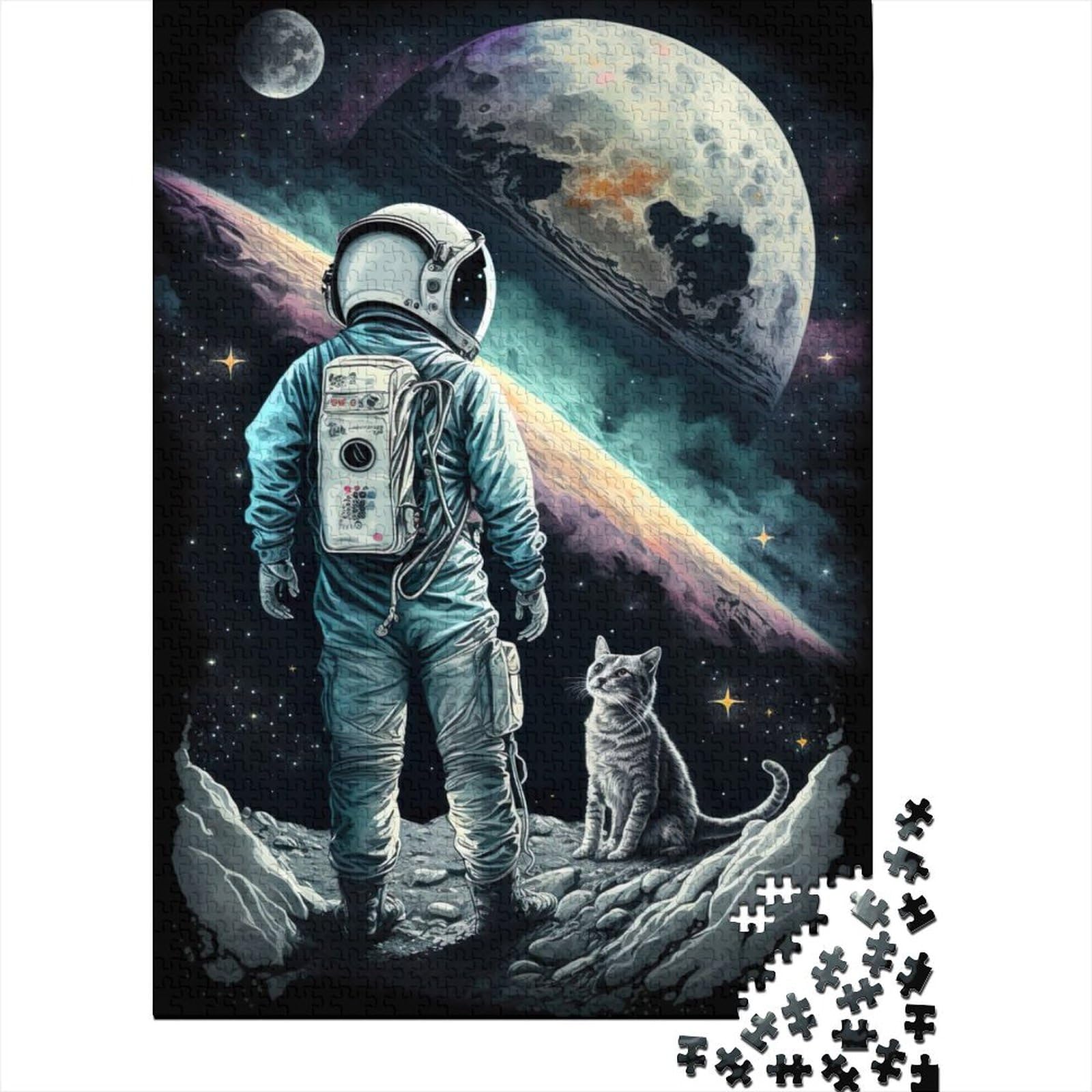 1000-teiliges Puzzle für Erwachsene und Teenager, Astronauten- und Katzen-Holzpuzzle für Erwachsene und Teenager, Holzpuzzle für Erwachsene und Teenager, 75 x 50 cm