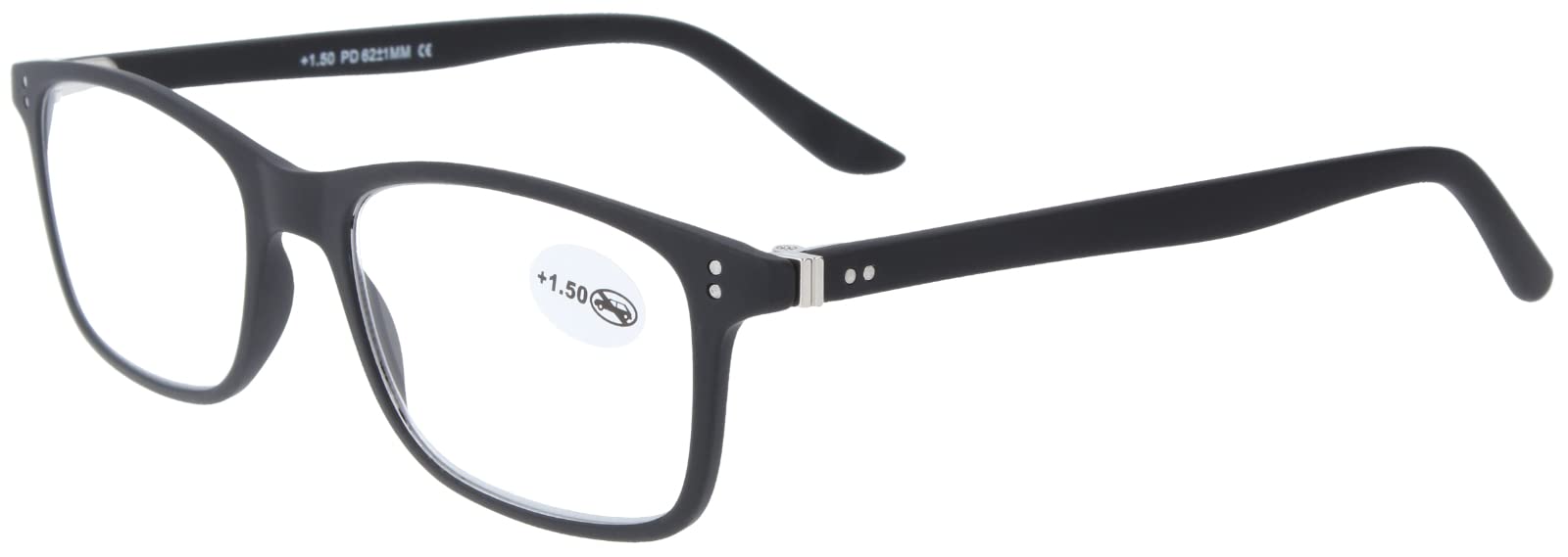 kultige Panto-Fertiglesebrille /-hilfe mit Einstecketui in Schwarz mit Blueblocker + 1,50 dpt