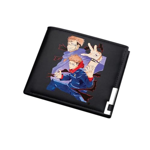 RYNDEX Jujut-su Kais-en Brieftasche Anime, Zweifach Gefalteter Portmonee Klein, PU Leder Münzbörse Wallet mit Sichtfenster(Color:Black 4)