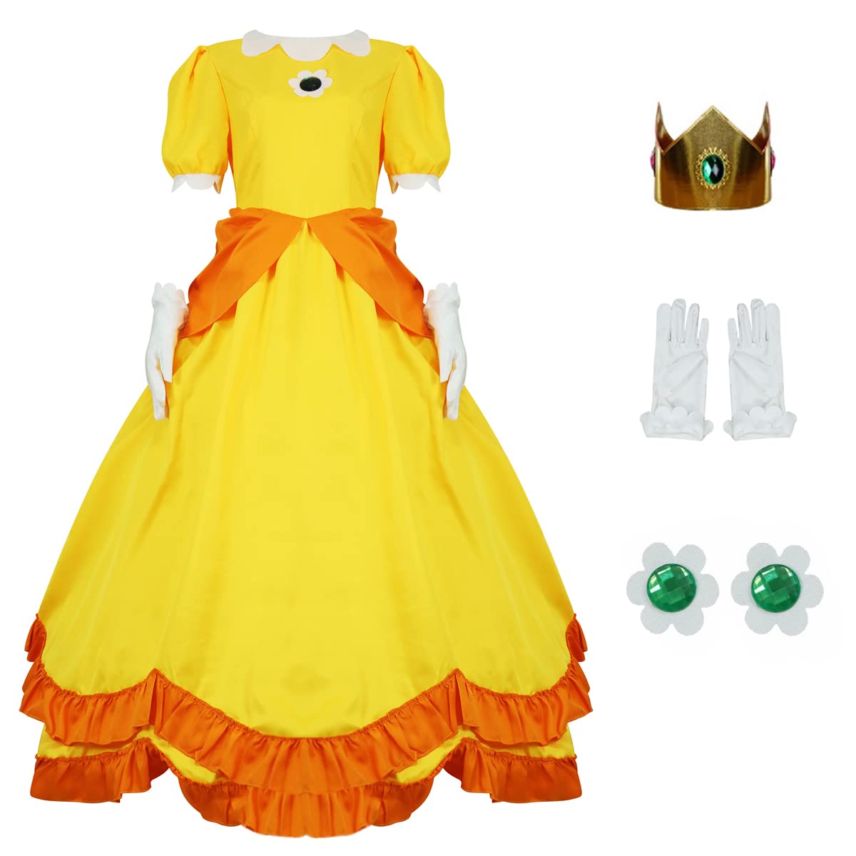 AYYOHON Super Brothers Prinzessin Pfirsich-Kostüm für Damen, Prinzessin, Gänseblümchen, Prinzessin, Rosalina, Kostüm, Halloween, Cosplay, Kleid, Größe S