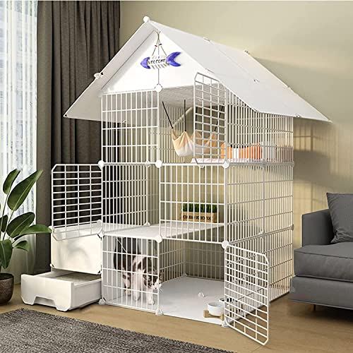 Katzenkäfig – Kaninchenkäfig für den Innenbereich, Katzenkäfig, großer Indoor-Katzenkäfig mit Katzentoilette, Katzenkäfig mit Tür und geschlossener Katzentoilette für Katzen (Set B 111 x 85 x 145 cm)