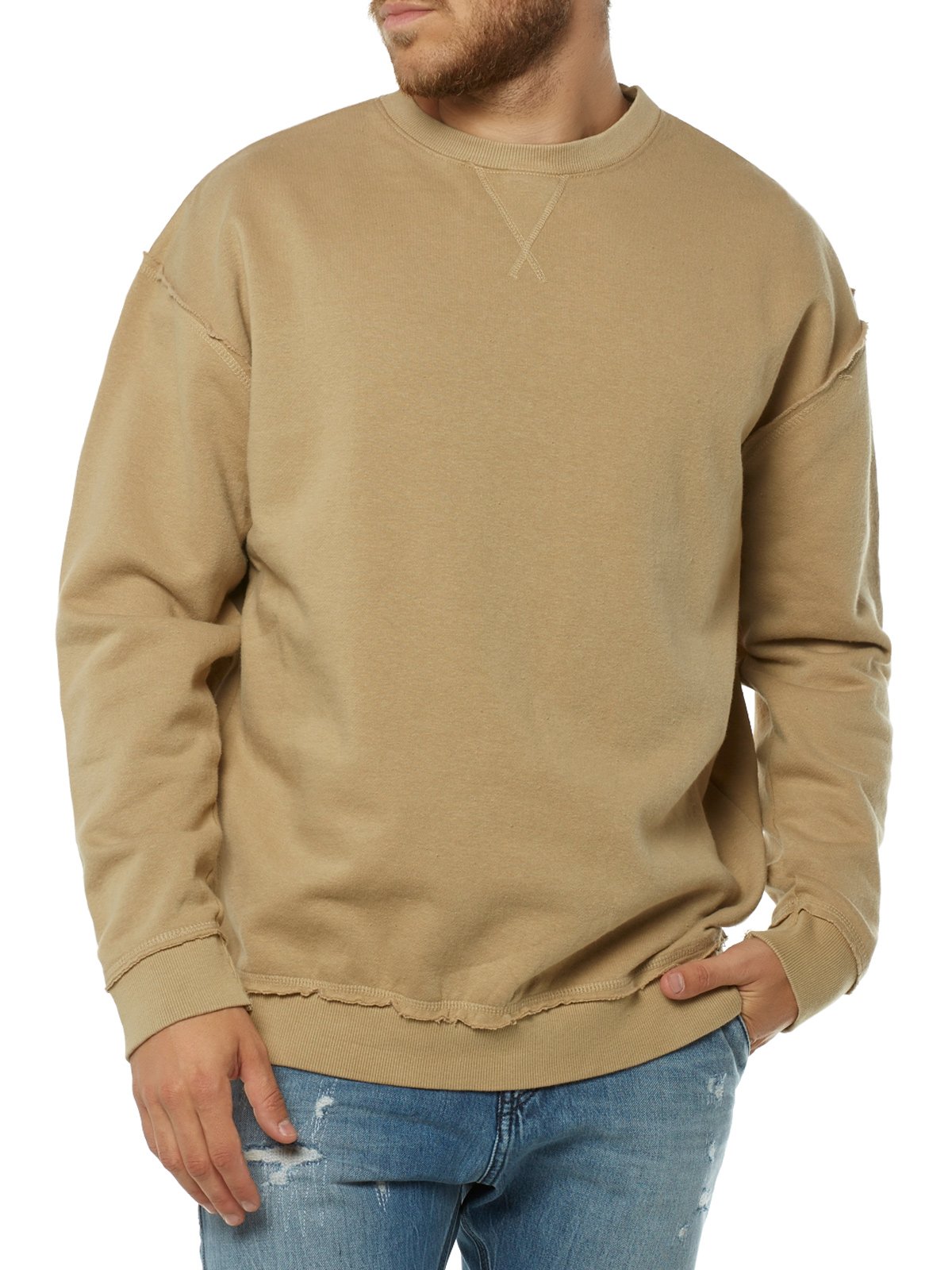 Urban Classics Herren Oversized Open Edge Crew Sweatshirt, warm Sand, XL