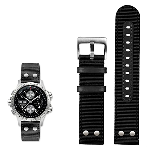 SCRUBY Für Hamilton Khaki Aviation Watch H77616533 H70615733 Wachriemenmänner Watchband Beyond Wind Speed ​​Series Nylon Canvas 20mm 22 mm(Black silver Pin)