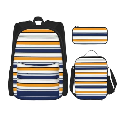 WURTON Gestreifter Druck, verstellbare Schultergurte, Rucksack-Set, Lunch-Tasche, Federmäppchen, Kombinationstaschen-Set