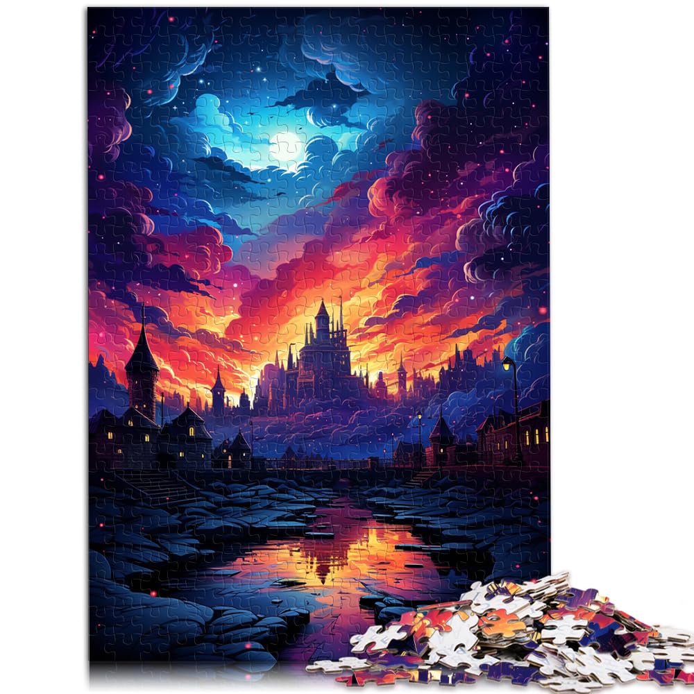 Puzzles für „Buntes Nachtschloss“, 1000-teiliges Puzzle für Erwachsene, Holzpuzzle mit vollständig ineinander greifenden und zufällig geformten Teilen, 1000 Stück (50 x 75 cm)