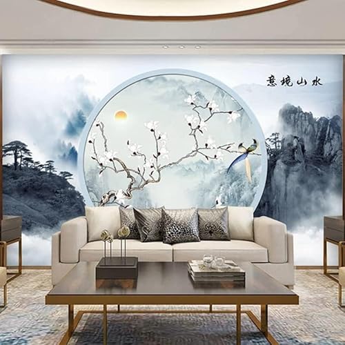 XLMING Realistische Natur Landschaft Blume Kranich Küche Esszimmer Arbeitszimmer Wohnzimmer TV Hintergrund Wand 3D Tapete-400cm×280cm