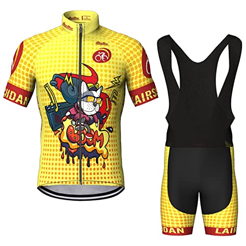 Fahrradbekleidung Herren|Radtrikot Männer Sommer|Radsportanzug Kurzarm Set,MTB Fahrradtrikot Cycling Oberteil und Radhose mit 9D Gel Sitzpolster,Bike Bekleidung Atmungsaktiv Schnell Trocknen(18,L)