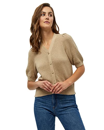 Peppercorn Damen Destina Puff Halb Ärmel Stricken Beige | Herbst Cardigan Größe M Strickjacke, 0155 Dark Sand, M