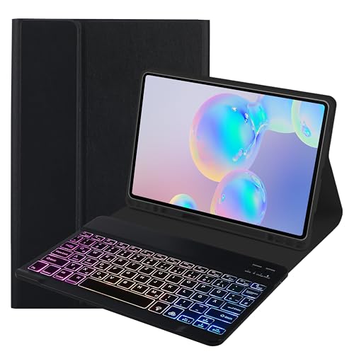 SUEEWE Tastatur Hülle für Samsung Galaxy Tab A9+ / A9 Plus (SM-X210/X215/X216/X218) 11" 2023, TPU Rückseite Hülle mit 3 Bereich 7 Farbe Beleuchtete Abnehmbarer QWERTZ Tastatur, Schwarz