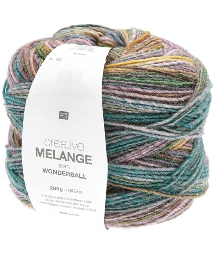 Rico Creative Melange Aran Wonderball Fabe 17, Farbverlaufswolle Nadelstärke 5 mm zum Stricken oder Häkeln, Wolle 200g Knäuel