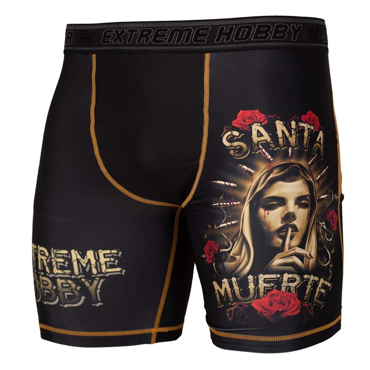 EXTREME HOBBY Vale Tudo Kurze Hosen SANTA MUERTE, Kompression Shorts Herren, Tights für Laufen und Training, Unterhose, Schnelltrocknendes, Atmungsaktiv, Sportunterwäsche Größe XXL