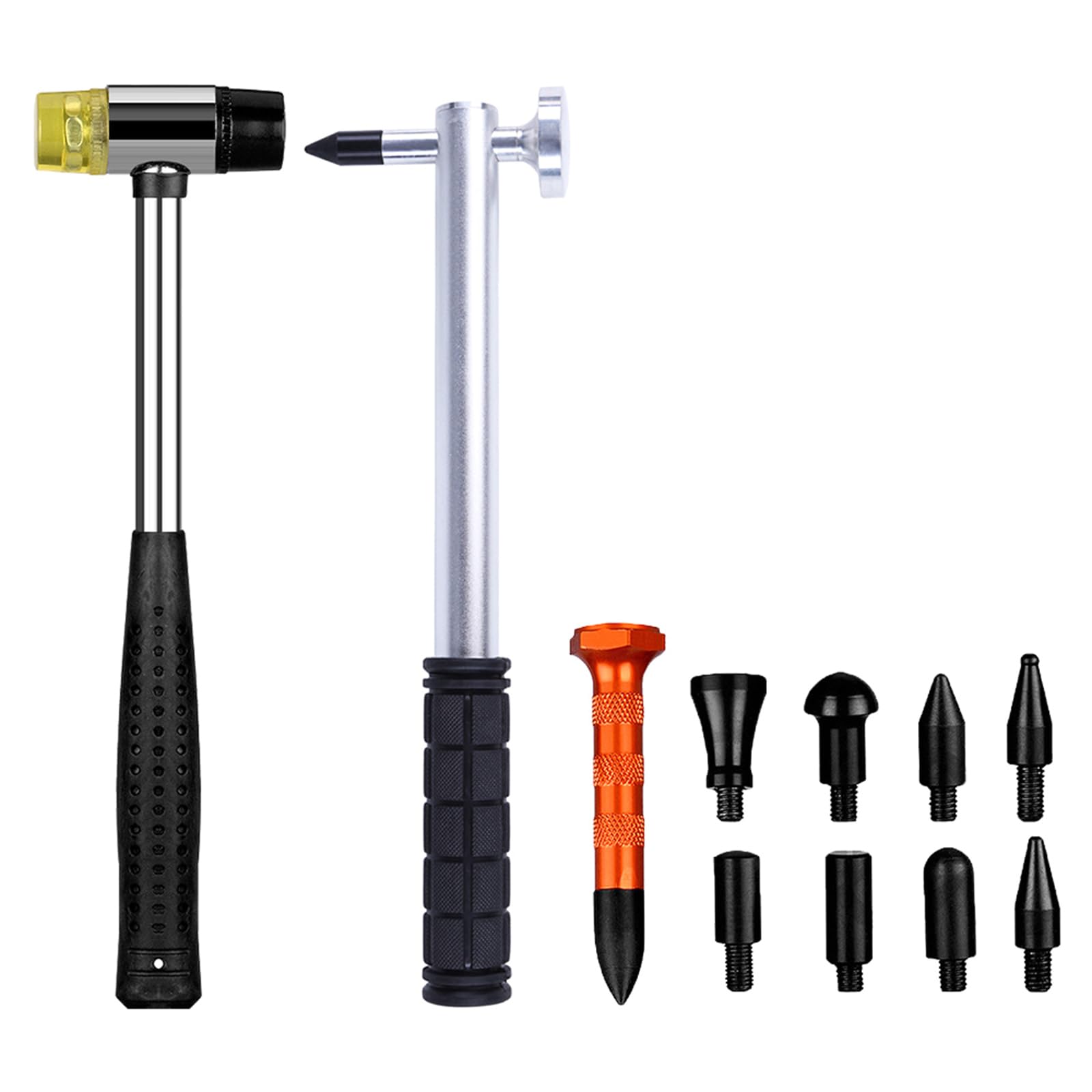 Auto Dent Repair Tool Rubber Hammer Tap Down with 9 Different Shaped Head for Car Hails Damage Repair