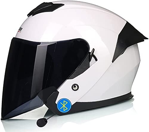 Bluetooth Motorradhelm,DOT/ECE Zertifiziert Retro 3/4 Jethelme Motorradhelm Herren Damen mit HD Doppelvisier,Rollerhelm Jethelm ScooterHelm Biker Chooperhelm (Color : K, Größe : 2XL=63-64cm)